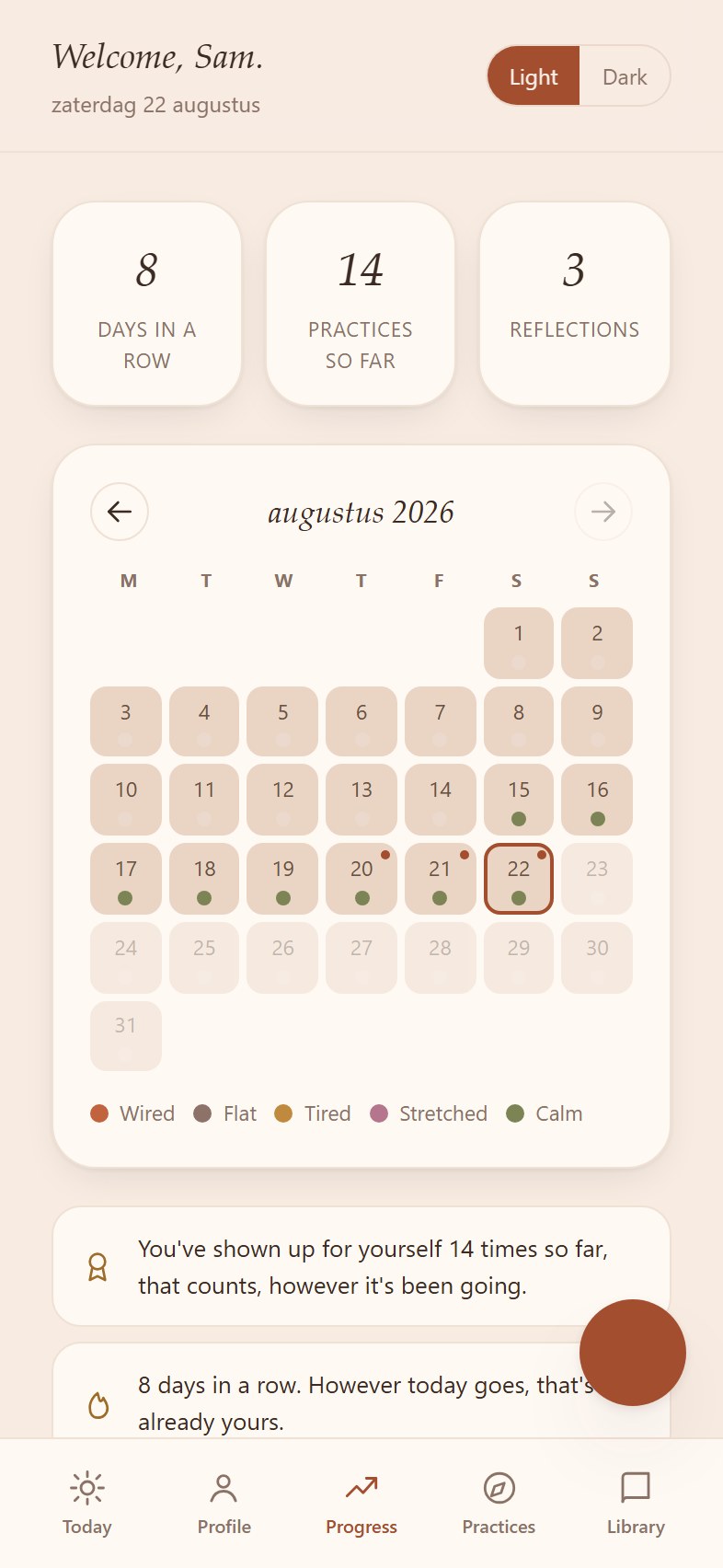 Gentle Tracking screen in the Reset Kit app